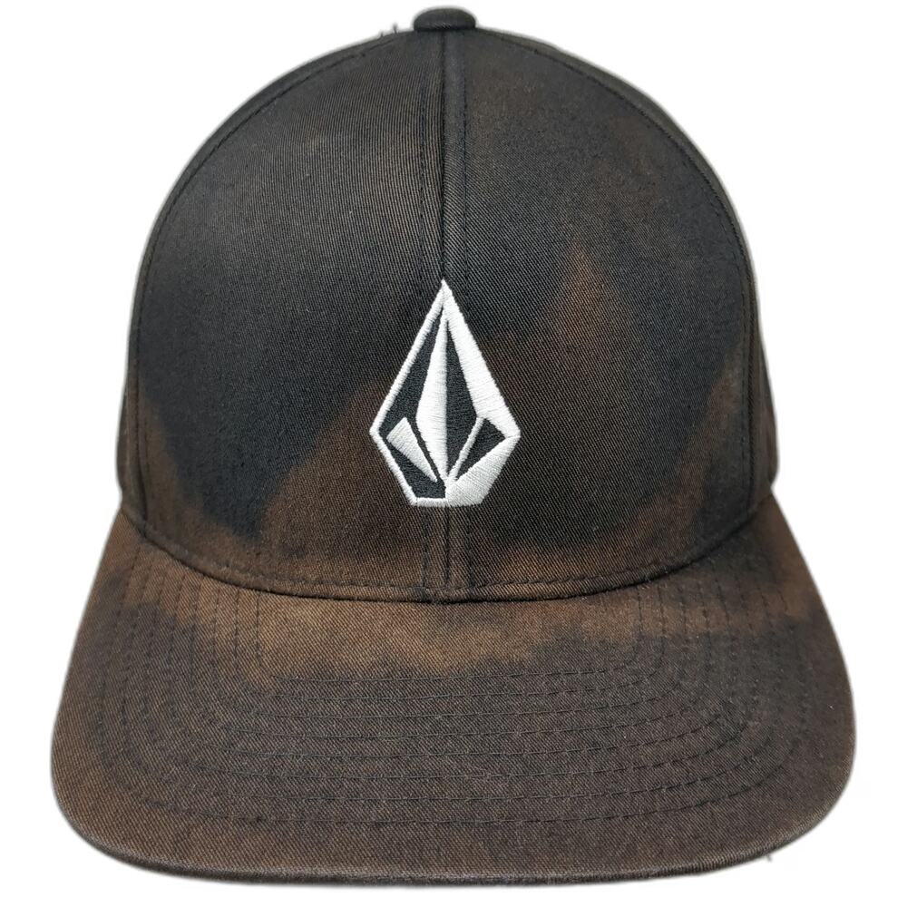 Volcom Snapback Black Brown One Size Stone Logo Bleach Wash Structured Hat Surf